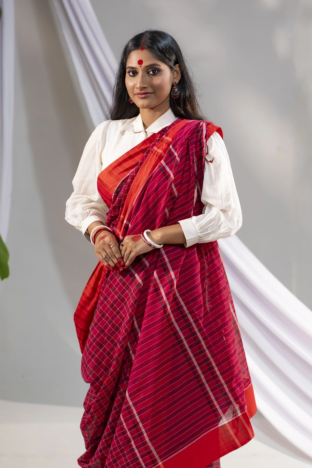 Multi Gamcha-Inspired Check Cotton Saree | Sokal Bikal Series