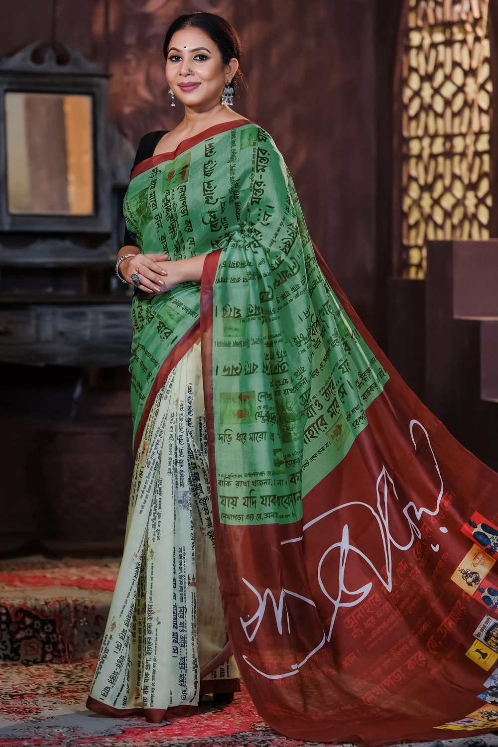 Multi Half Silk Satyajit Ray-Inspired  Saree