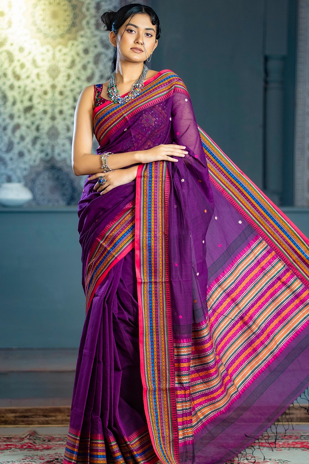 Women's Festive Multi Color Handloom Saree