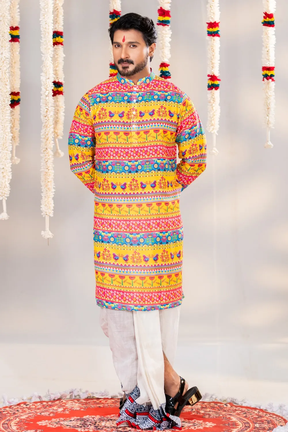 Men's Multi-Color Industrial Print Cotton Panjabi