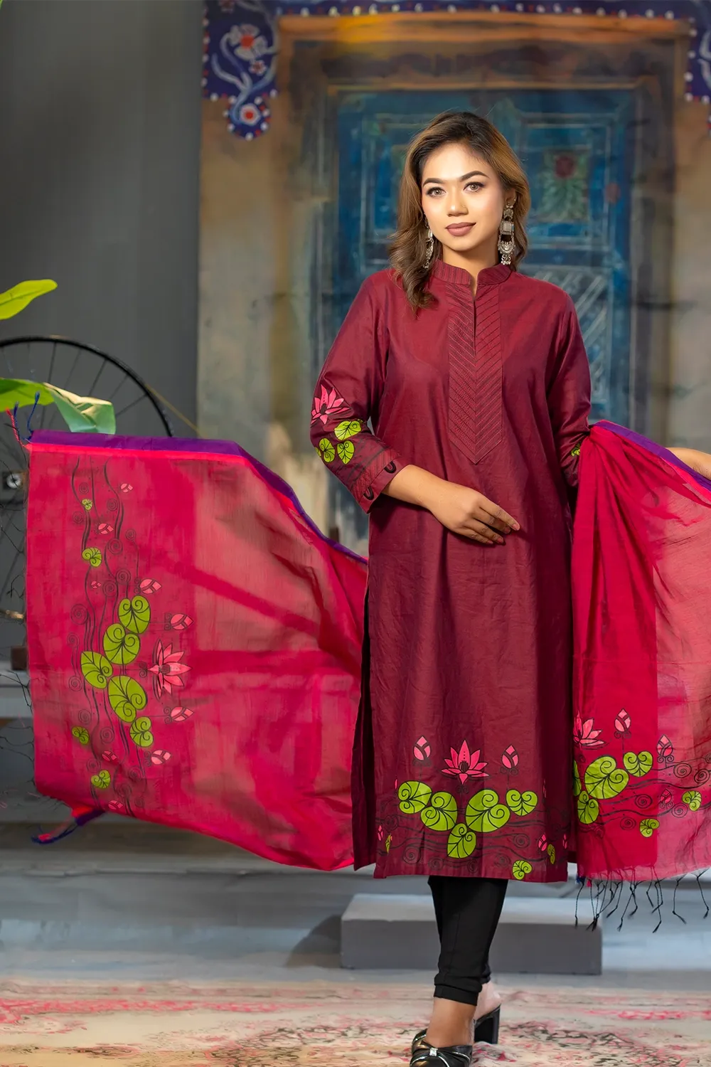 Maroon S Shymle Cotton Women's Two-Piece Set