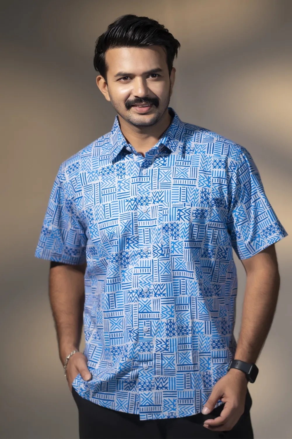 Multi Color Screen Print Shymle Cotton Men's Shirt