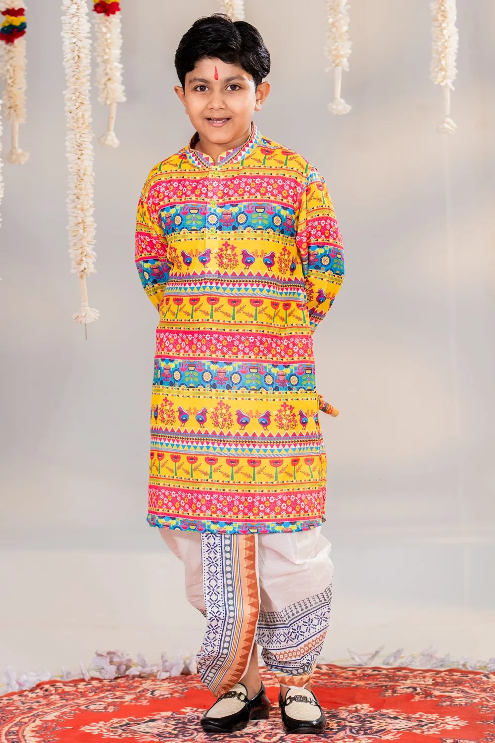 Kid's Multi-Color Industrial Print Cotton Panjabi