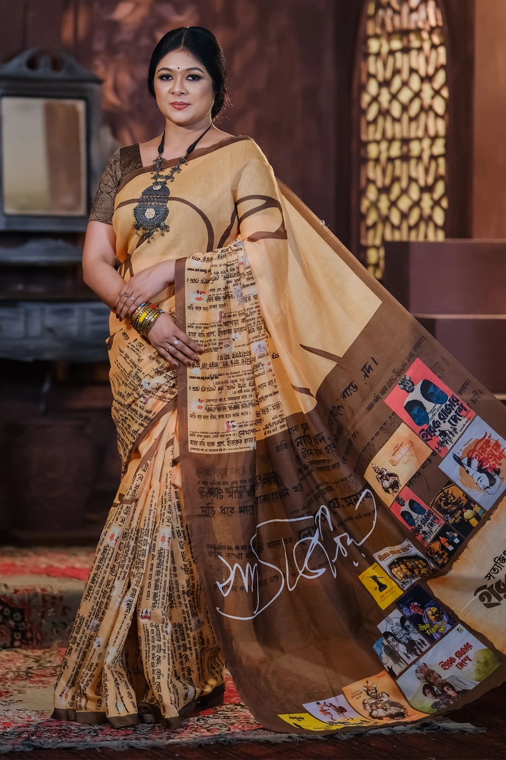 Satyajit Ray-Inspired Printed Half Silk Saree