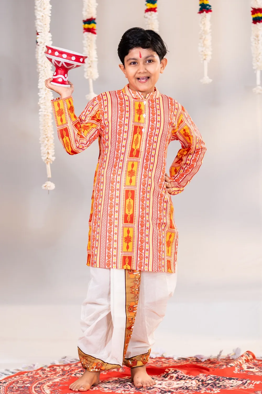 Kids Multi-Color Cotton Panjabi with Industrial Print