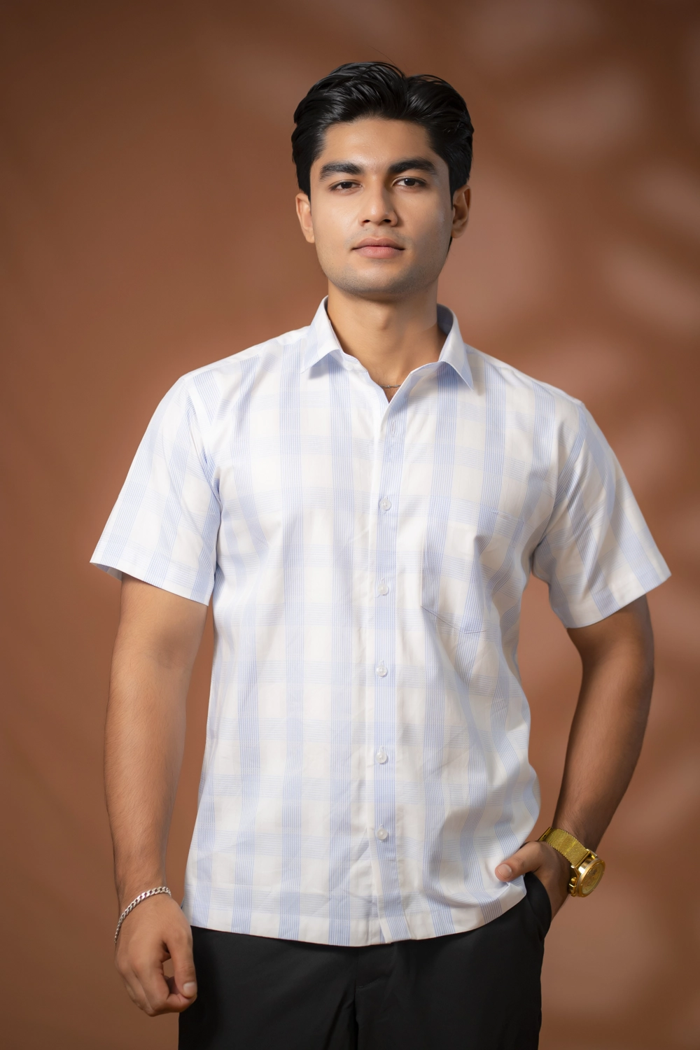Men’s Sky Blue Cotton Formal Shirt for Festive and Formal Wear