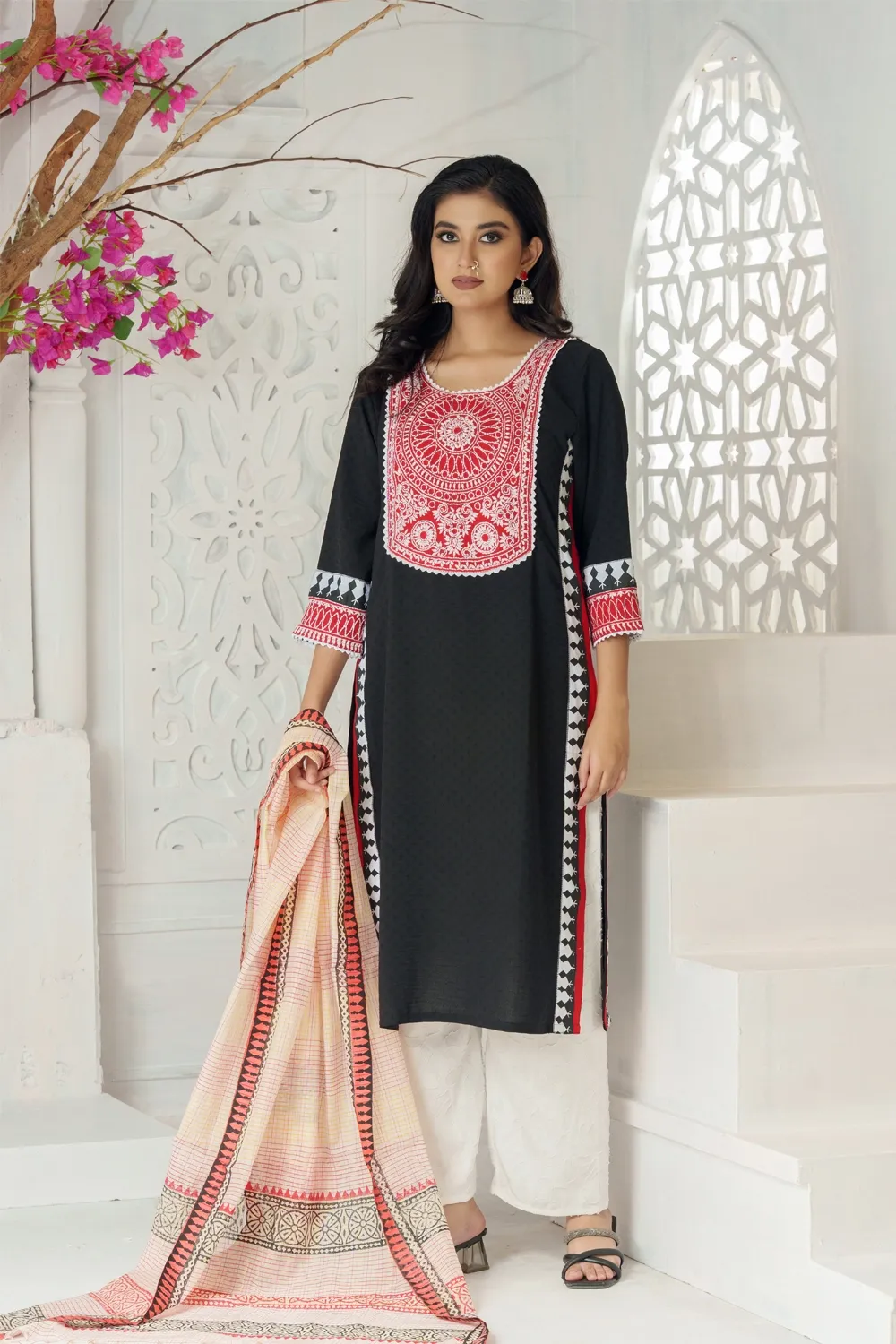 Blue Fancy Linen Handwork Two-Piece Set