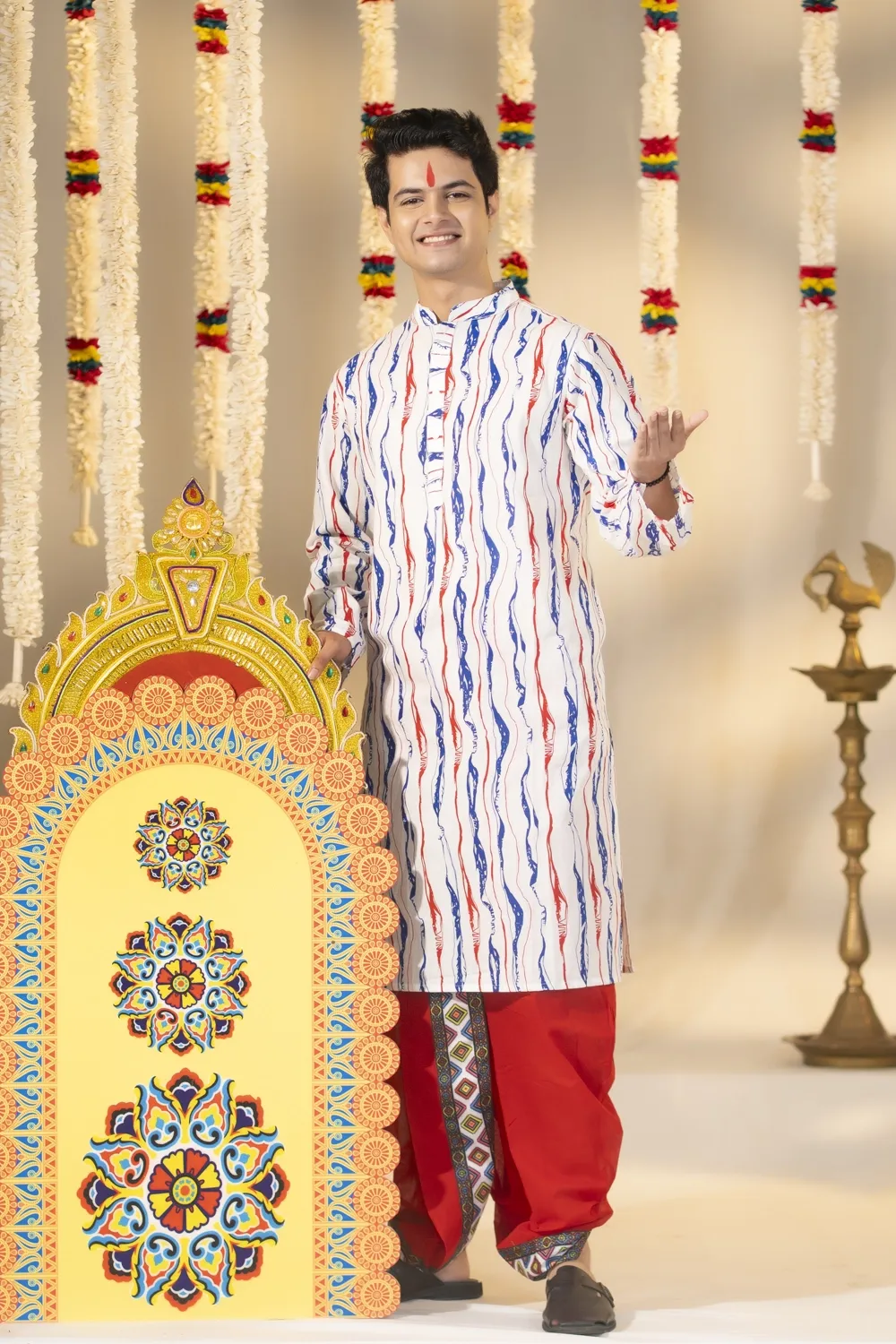 Heritage White Cotton Screen Print Men's Panjabi
