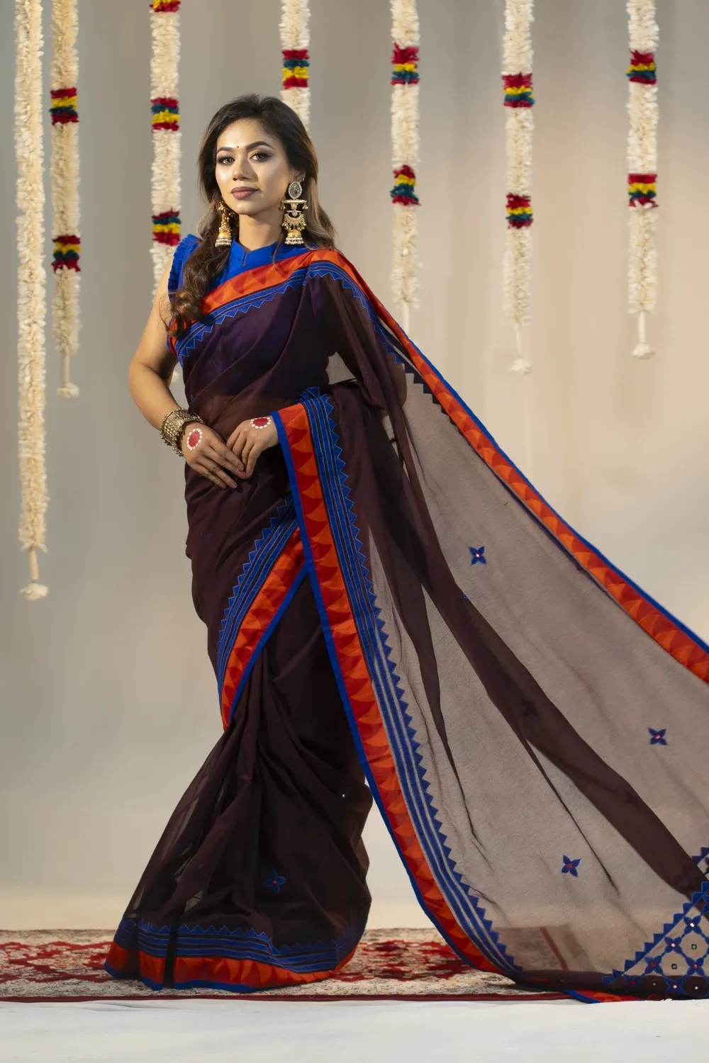 Coffee Cutwork & Patchwork Half Silk Saree