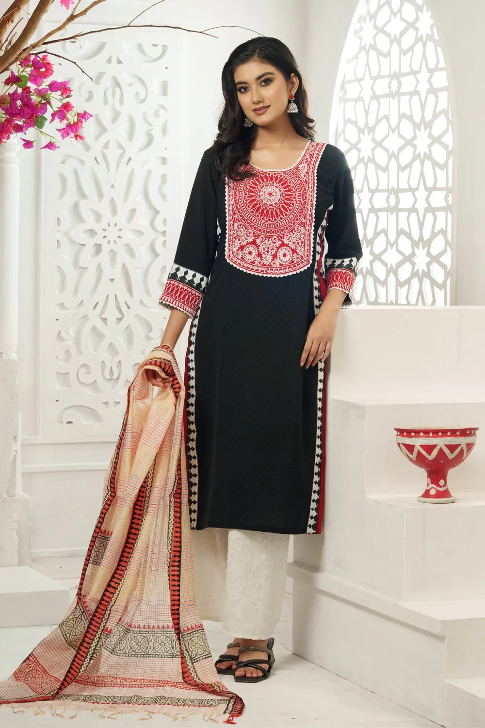 Blue Fancy Linen Handwork Two-Piece Set