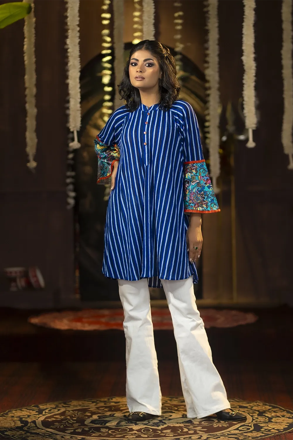 Crepe Industrial Print & Patchwork Women's Top