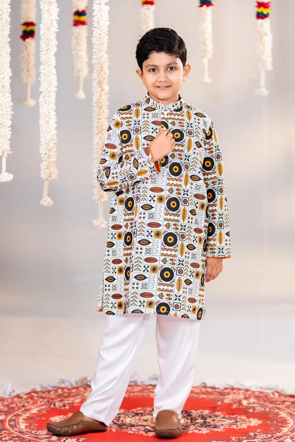 Multi-Color Cotton Screen Print Kid's Panjabi