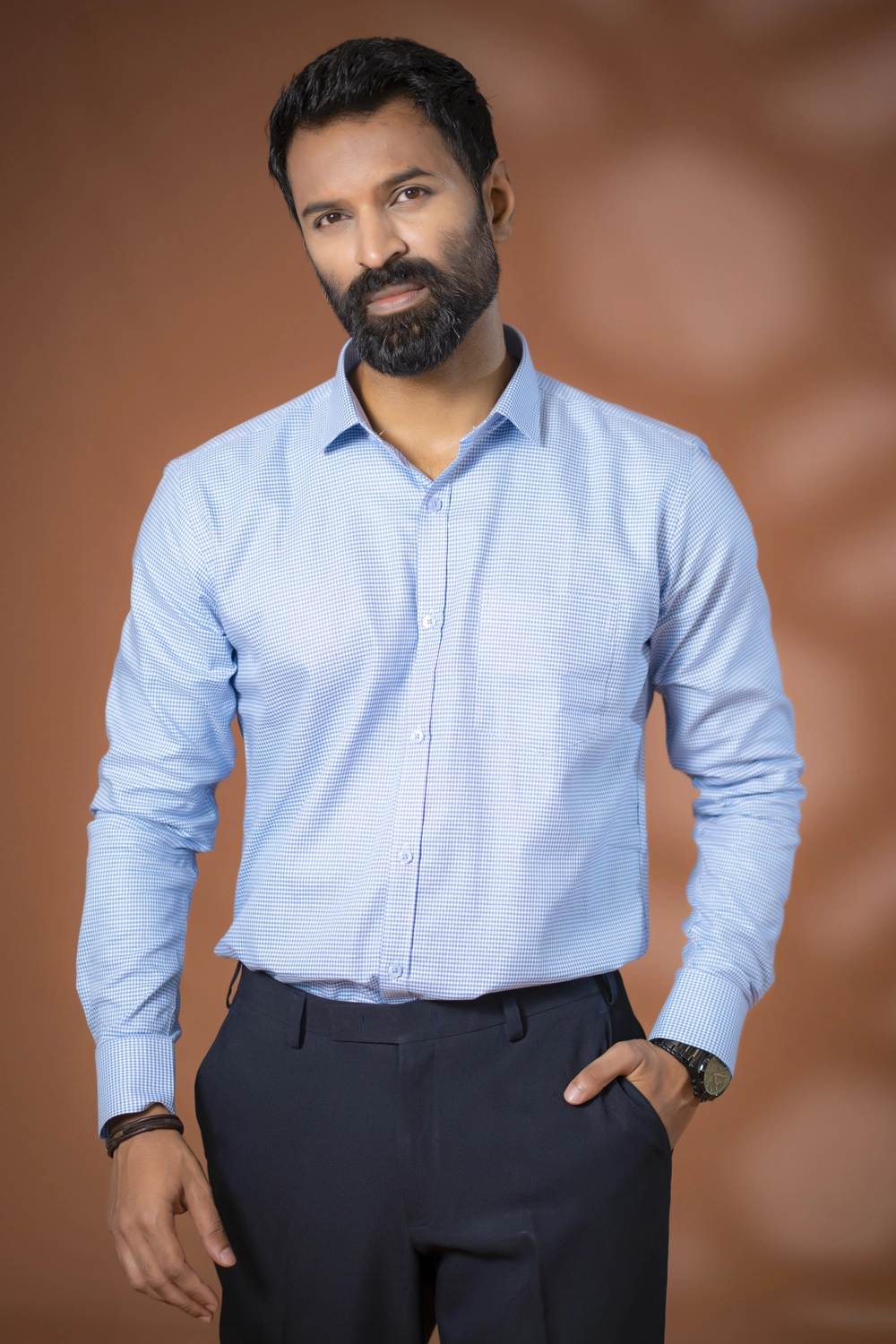 Men’s Sky Jacquard Cotton Slim Fit Shirt for Festive and Formal Wear