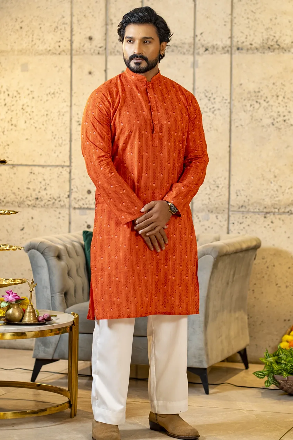 Men's Tama Cotton Screen Print Panjabi