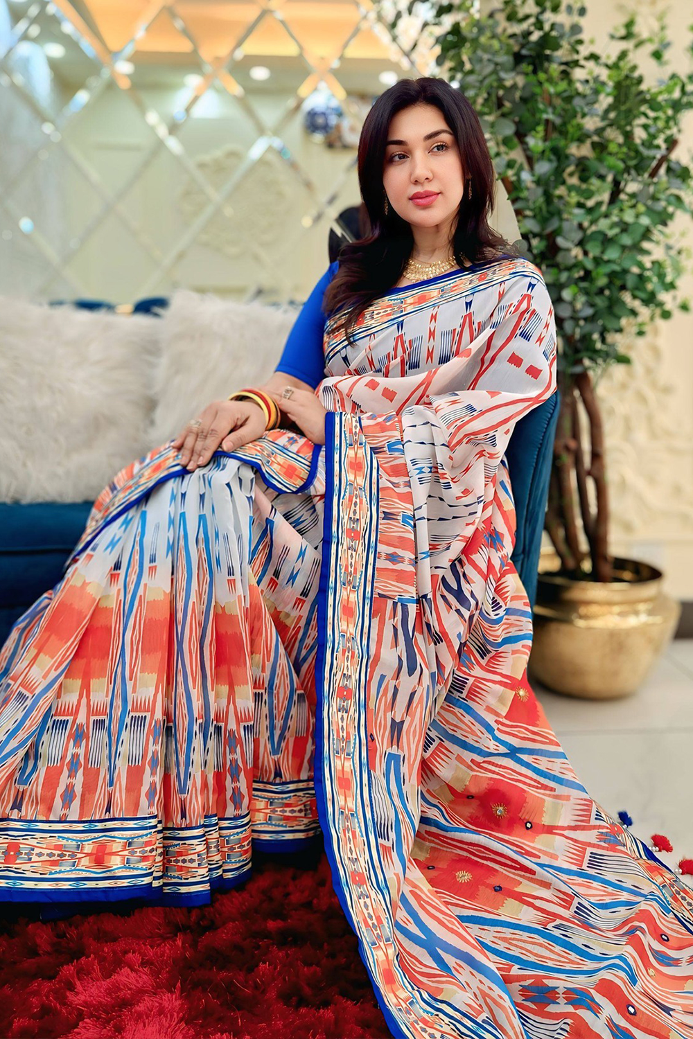 Multi-Color Half Silk Saree with industrial Print & pathwork