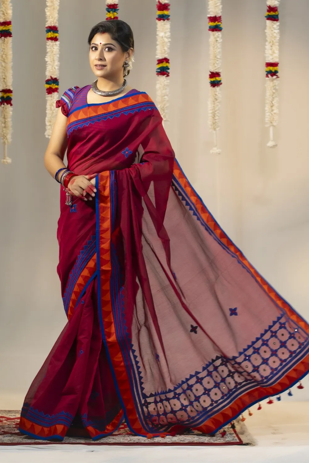 Violet Cutwork & Patchwork Half Silk Saree