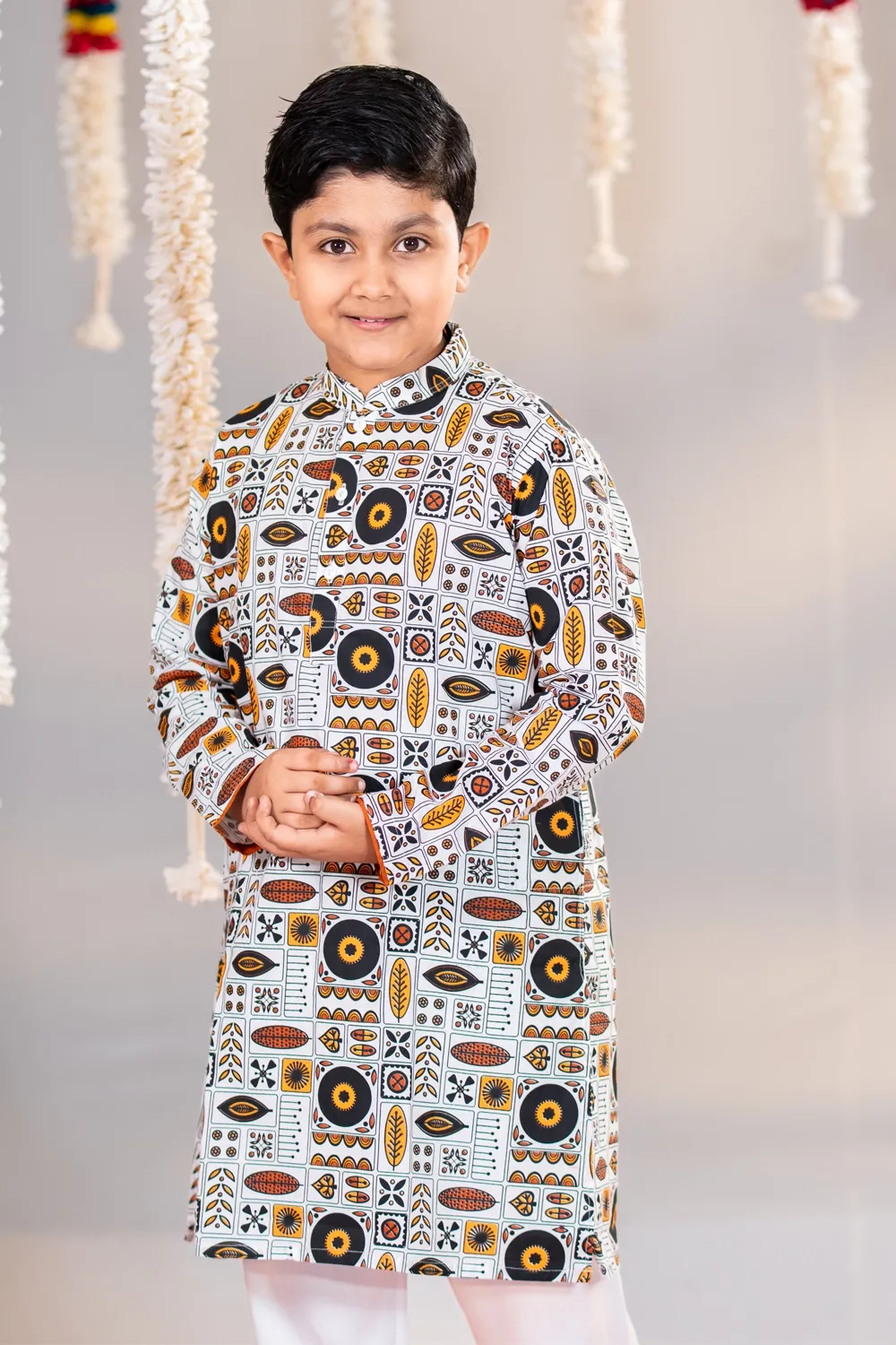 Multi-Color Cotton Screen Print Kid's Panjabi