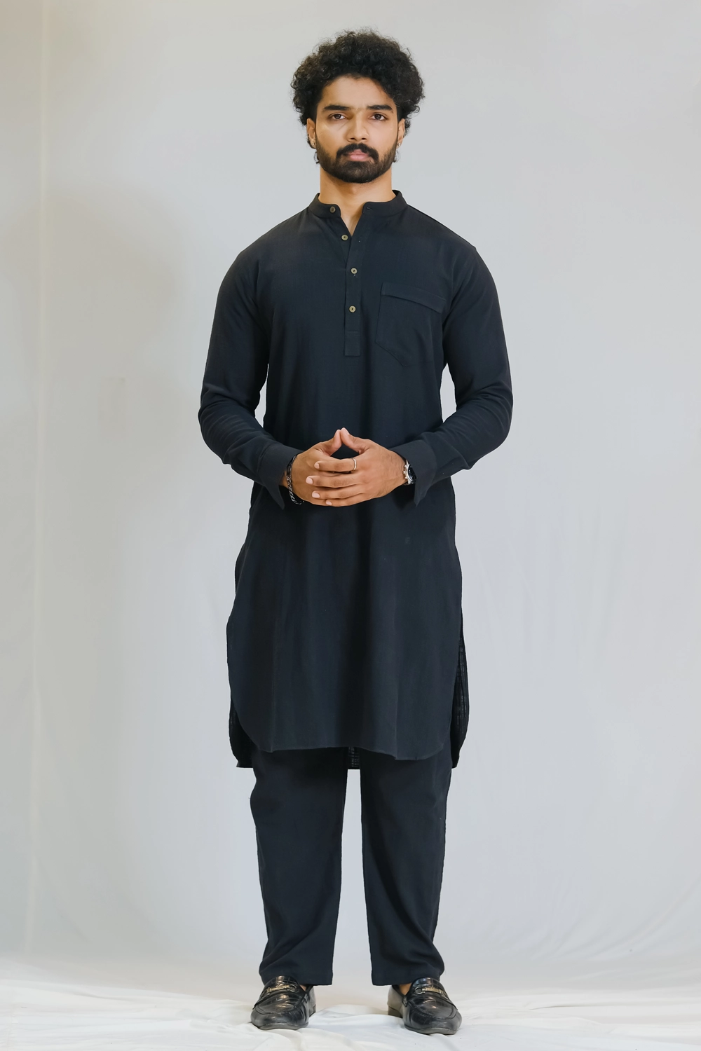 Black Cotton Patchwork Kabli Set