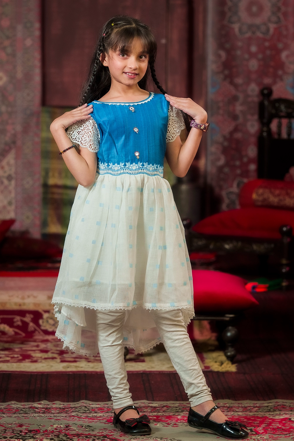 White & Ferorza Fancy Net Girls Frock