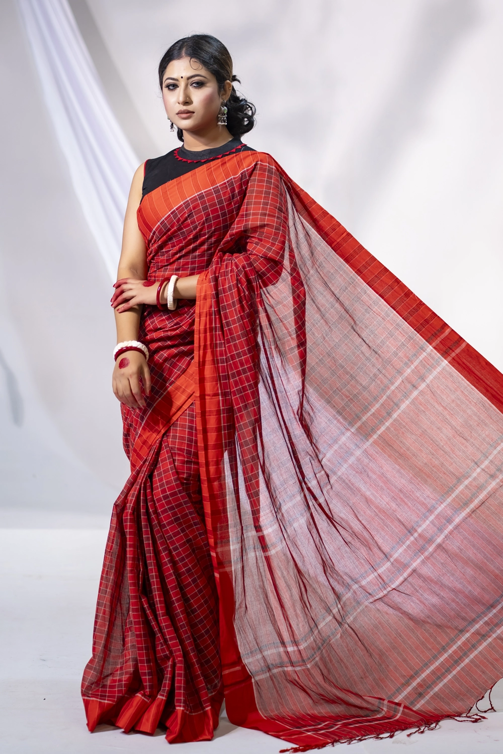 Multi Gamcha-Inspired Check Cotton Saree | Sokal Bikal Series